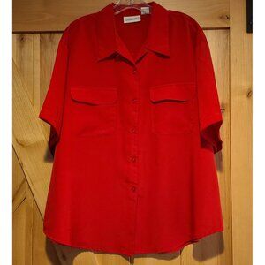 Vintage Red Hot Plus Top Shirt Women's Size 20W Red Button Blouse Flap Pockets